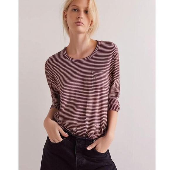 Old Navy Burgundy Stripe Long Sleeve Light Knit - Picture 1 of 7